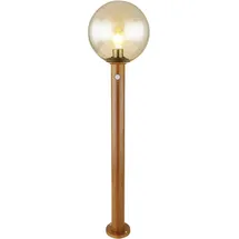 GLOBO Gartenleuchte mit Bewegungsmelder Außenleuchte Stehlampe Standleuchte Terrassenlampe, Holzoptik Alu Glas braun,1x E27, Dxh 25x100 cm