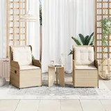 vidaXL Gartensessel mit Kissen 2 Stk. Verstellbar Beige Poly Rattan - Beige