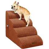 Deconovo Hundetreppe für Kleine Hunde 4 Stufen, Abnehmbare Waschbare Hunderampe mit Rutschfestem Bezug, Haustiertreppe für Sofa Bett, Katzentreppe für Haustiere mit Gelenkproblemen, 72x40x50 cm, Braun
