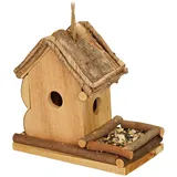 Relaxdays Deko Vogelhaus mit Futterstelle, Holz, Vogelhäuschen zum Aufhängen, HBT: 21x21x12,5 cm, Garten, Balkon, Natur