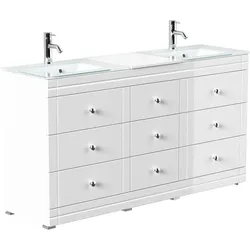 Stand Doppel Badmöbel Vitro Klassik inkl. Glasbecken SoftClose weiss hochglanz
