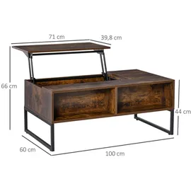 Homcom Couchtisch mit Höhenverstellbarer Platte Spanplatte Braun 100 x 60 x 44cm
