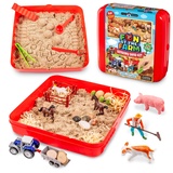 Original Stationery Spaß auf dem Bauernhof, Sensorisches Bauernhof Spielzeug für Kinder, mit 900g Spielsand,Tiere, Figuren,Traktor, Magischer Sand zum Kneten, Ohne Chaos