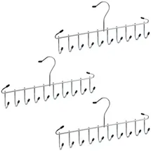 Relaxdays Gürtelhalter 3er Set, Metall, platzsparend, 12 Haken, Krawatten, Schals & Gürtel, Krawattenhalter, silber
