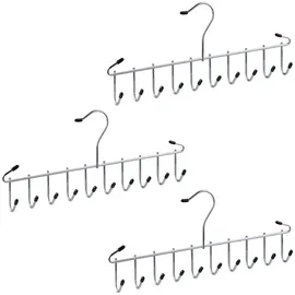 Relaxdays Gürtelhalter 3er Set, Metall, platzsparend, 12 Haken, Krawatten, Schals & Gürtel, Krawattenhalter, silber