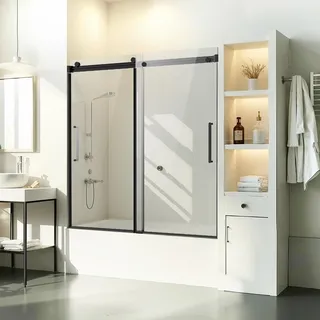 Vevor Rahmenlose Schiebetür Badewanne Duschtür 1422-1524x1524mm Duschglastür