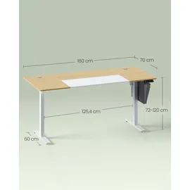 Songmics Höhenverstellbarer Schreibtisch 160 x 70 cm Natureichenfarben/Mattweiß