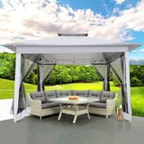 Hoteel Pavillon 3x3 Wasserdicht Stabil Faltpavillon Pop Up Pavillon mit Seitenwänden Moskitonetz, Doppeldach Camping Pavillion inkl.Tragetasche für Terrasse, Garten, Hinterhof, Grau