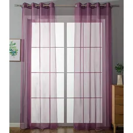 Gardinenbox 2er Set Ösenvorhänge Transparent »Uni« Gardine HxB 175x140 cm Lila Stores Vorhang Ösen Bleibandabschluß Wohnzimmer, 20332-cn2