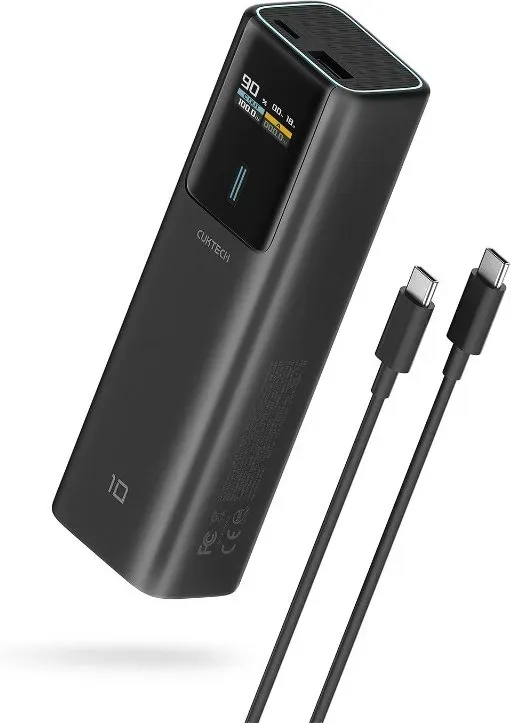 CUKTECH 100W-Powerbank, 10.000 mAh tragbares USB-C-Ladegerät mit Smart-TFT-Display für iPhone 16/15-Serie, PB100P, Farbe: Schwarz