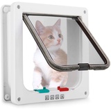 NAMSAN Katzenklappe Innentür Weiss Katzenklappe Isoliert für Katzen 4 Verrriegelungsstilen Katzenklappe Geräuschlos mit Magnet 19 cm x 19.8 cm (B x H)