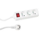 Perel Steckdosenleiste mit Schalter, 3 Steckdosen Typ E, Kabel 1.5 m, 3G1.5, Innenbereich, Weiß