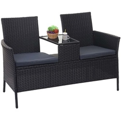 Poly-Rattan Sitzbank mit Tisch MCW-E24, Gartenbank Sitzgruppe Gartensofa, 132cm ~ schwarz, Kissen dunkelgrau