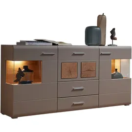 Livetastic Sideboard Suva, Eiche, Glas, Holzwerkstoff, 5 Fächer, 3 Schubladen, 170x94x42 cm, Beimöbel erhältlich, stehend, Wohnzimmer, Kommoden & Sideboards, Sideboards