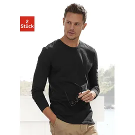 H.I.S. H.I.S Langarmshirts (2 Stück), aus Baumwolle, in schwarz | Gr.: S
