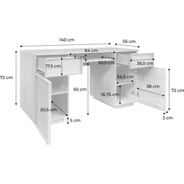 sweeek - Schreibtisch Holzlook 2 Türen 2 Schubladen 1 Ablage 140 cm