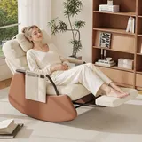 Schaukelstuhl, Schaukelsessel Verdickt Outdoor mit Verstellbarer hoher Rückenlehne und Metallrahmen, Lesesessel Schaukelsessel für Garten, Balkon, Wohnzimmer, Schlafzimmer (Teddyfleece + Fußstütze)