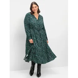 Blusenkleid SHEEGO "Blusenkleid", Damen, Gr. 56, Normalgrößen, tiefgrün, gemustert, 100% Viskose, bedruckt, gemustert, lang, Rundhals, Langarm, Kleider