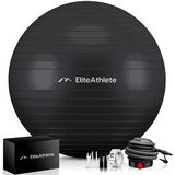 EliteAthlete EliteAthlete® Gymnastikball Sitzball Büro ergonomisch mit Anti Burst System - Fitness Yoga Pilates Schwangerschaft - Schwangerschaftsball Fitnessball Yogaball - Yoga Ball inkl. Luftpumpe - Black 55cm