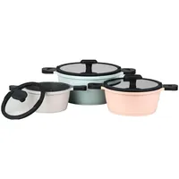 Mulex Kochtopfset, Altrosa, Hellblau, Grau, Metall, Rund, antihaftbeschichtet, Kochen, Töpfe, Topfsets