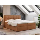 MKS Meble Boxspringbett 140x200 mit Bettkasten, Bett mit Multipocket - Matratze H3 Topper, Polsterbett 140x200 mit Bettkasten Kopfteil, Boxspringbett mit Mat... - Orange