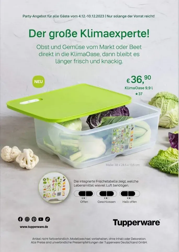 Preisvergleich Produktbild TUPPERWARE Vorratsdose Tupperware Klimaoase Behälter 9,9 L grün