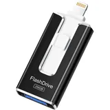 SUDEHO USB Stick 256GB für iPhone, MFi Zertifizierter Lightning Speicherstick Stabile Datentransfer, 4-in-1 Flash Laufwerk für iPhone/iPad/Android/PC, Mit einem klick Daten kopieren, Mattschwarz