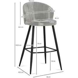 FineBuy 2er Set Barhocker FineBuy Barstuhl Samt Tresenhocker mit Lehne Hocker 110 kg