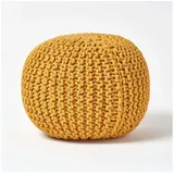 Homescapes Runder Strickpouf 100% Baumwolle, Senf