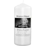 PhotoFancy® - Personalisierte Trauerkerze - Fotokerze mit eigenem Foto/Text bedrucken lassen - Kerze mit Foto-Design: Elegant - 19 cm Höhe