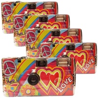5 x 1A PHOTO PORST Hochzeitskamera Rainbow Kult - Love rot/Einwegkamera/Partykamera (je 27 Fotos, mit Blitz, 5-er Pack)