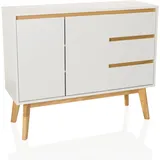 hjh living Kommode mit 3 Schubladen, 2 Türen TAROLO I Sideboard im skandinavischen Stil, Soft-Close, griffloses Design, Schrank mit Holzbeinen, Weiß