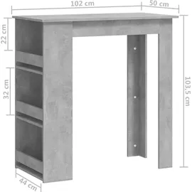vidaXL Bartisch mit Regal 102 x 50 x 103,5 cm Grau