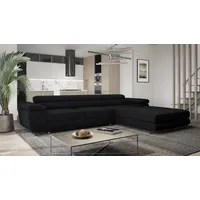 Goldstoff Ecksofa mit Schlaffunktion und Bettkasten VENUS TWIN - Ecksofa mit Federkern, Eckcouch Schwarz - Schwarz