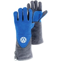 BRISA VW Collection - Volkswagen Grillhandschuhe-Ofen-Back-BBQ-Handschuhe, Schweißhandschuhe Hitzebeständig T1 Bus (Grau & Blau)