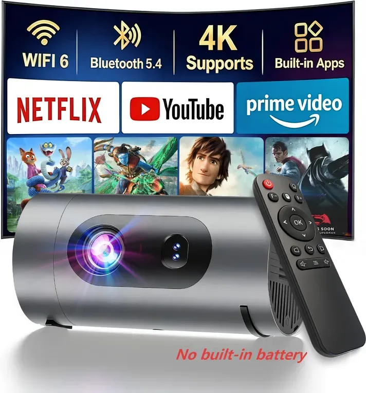 XBJ 1080P Smart Ultra-Leicht Mini-Transportabler Outdoor-Projektor | 4K-Unterstützung, Betrieb über Powerbank (separat erhältlich), problemlose Nutzung im Freien ohne Strombeschränkungen, 8000 Lumen, 8 W Dolby Digital-Audio, Mini-Projektor in Wasserflaschen-Größe für Camping & Garten