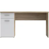 Forte Net 106 Schreibtisch mit 1 Tür und 1 Schublade, Holzwerkstoff, Sonoma Eiche Dekor kombiniert mit Weiß, B x H x T: 140 x 76.5 x 60 cm