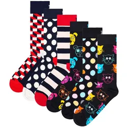 Happy Socks Unisex Socken, 6er Pack - Classic, Muster, Baumwollmischung, gemischte Farben FilledOptic-Dog 36-40