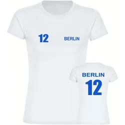 multifanshop Damen T-Shirt - Berlin blau - Trikot Nummer 12 - Druck blau - Frauen