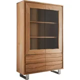 DeLife Vitrine Live-Edge 120x190 cm Akazie Natur gerade Kante 2 Türen 4 Schubladen Massiv, Vitrinen, Baumkantenmöbel, Massivholzmöbel, Massivholz