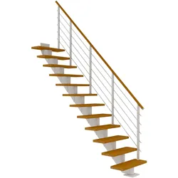 Dolle Mittelholmtreppe Hamburg Gerade Eiche, geölt 75 cm breit für Geschosshöhen 278 – 322 cm UK Metall Weiß inkl. einseitigem Designgeländer