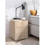 Priess Nachtkommode PRIESS, beige (struktureichefarben hell), B:41cm H:54cm T:38cm, Sideboards, mit LED-Beleuchtung und Push-to-open
