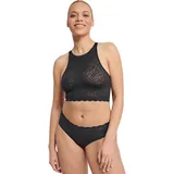 SLOGGI Crop-Top "ZERO Feel Bliss", Damen, Gr. XS, schwarz, Spitze, Obermaterial: 76% Polyamid, 24% Elasthan, unifarben, eng bauchfrei, hoch geschlossener Ausschnitt, Tops, nahtlos mit Spitzenoptik