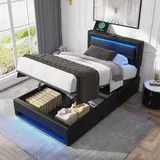 Bett Mit Stauraum Pu Schwarz 90x190 Cm, Mit Led, Usb-ladefunktion Und Lattenrost