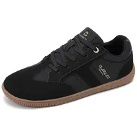 TARELO Barfußschuhe Damen Breiter Zehenbox Barfuss Schuhe Leichte Atmungsaktiv Leder Minimalistische Freizeitschuhe Barefoot Shoes Größe 36-41(A Schwarz,Größe 40) - 40 EU