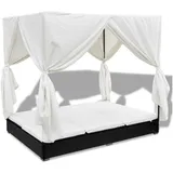 vidaXL Rattan-Sonnenliege 197 x 140 x 180 cm schwarz/cremeweiß inkl. Sonnendach