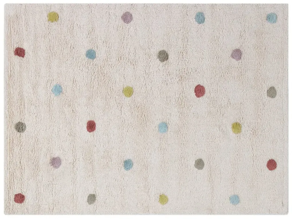 Kinderteppich aus beigefarbener Baumwolle mit bunten Punkten 100 x 150 cm DADA