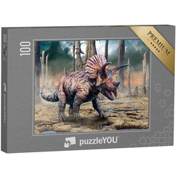 puzzleYOU Puzzle Triceratops aus der Kreidezeit, 3D-Illustration, 100 Puzzleteile, puzzleYOU-Kollektionen Dinosaurier, Tiere aus Fantasy & Urzeit