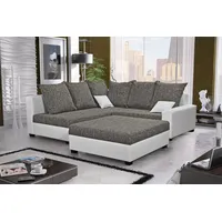 Fun Möbel Ecksofa Sofa NINA inkl.Hocker Weiss / Grau Ottomane Links - Schwarz