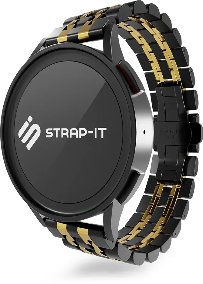 Strap-it Xiaomi Watch S1 (Active) Armband Stahl für Xiaomi Watch S1  - Schwarz/Gold - Butterfly-Verschluss